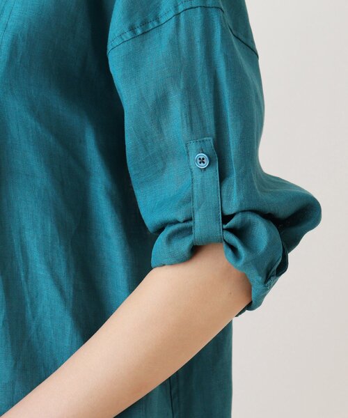 SHOO・LA・RUE（シューラルー）の「◆フレンチリネン100％ゆるバンドカラーシャツ（シャツ/ブラウス・レディース・ホワイト/グリーン・02/03/04）」の6枚目の写真