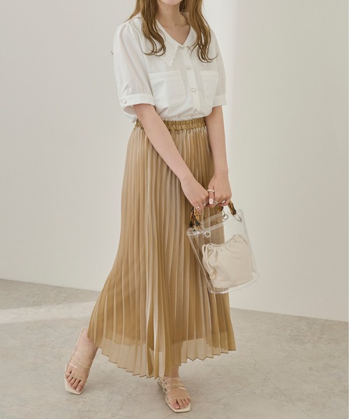 Ambre Neige（アンブルネージュ）の「シャイニープリーツスカート／【WEB/EC限定商品】（スカート・レディース・ブルー系その他/ピンクベージュ・FREE）」の17枚目の写真