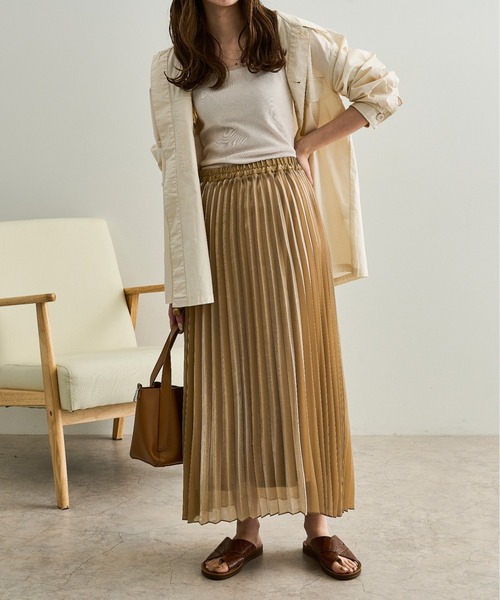 Ambre Neige（アンブルネージュ）の「シャイニープリーツスカート／【WEB/EC限定商品】（スカート・レディース・ブルー系その他/ピンクベージュ・FREE）」の7枚目の写真