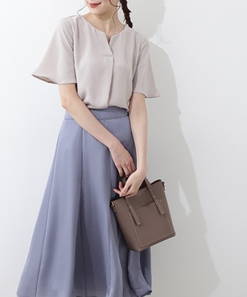 マルチサイズ ブラウス シャツ サテンダブルクロス半袖 レディース NATURAL BEAUTY BASIC マルチサイズ ブラウス シャツ サテン