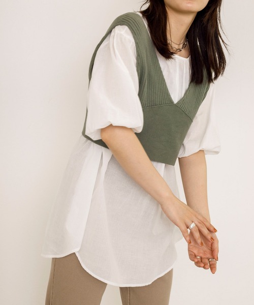 w closet(ダブルクローゼット)の「9Gワイドリブビスチェ+ブラウスSET(アンサンブル・レディース・ベージュ/スモーキーグリーン系/キナリ/パープル系その他/ブラック/モカ・FREE)」の5枚目の写真