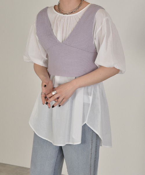 w closet(ダブルクローゼット)の「9Gワイドリブビスチェ+ブラウスSET(アンサンブル・レディース・ベージュ/スモーキーグリーン系/キナリ/パープル系その他/ブラック/モカ・FREE)」の6枚目の写真