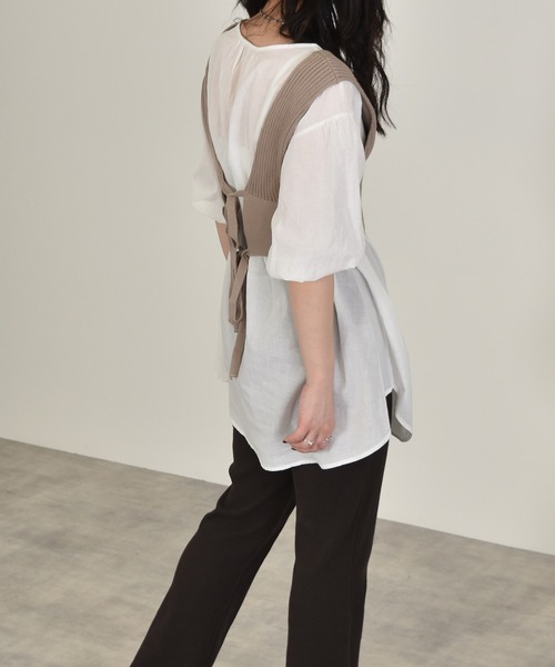 w closet(ダブルクローゼット)の「9Gワイドリブビスチェ+ブラウスSET(アンサンブル・レディース・ベージュ/スモーキーグリーン系/キナリ/パープル系その他/ブラック/モカ・FREE)」の7枚目の写真