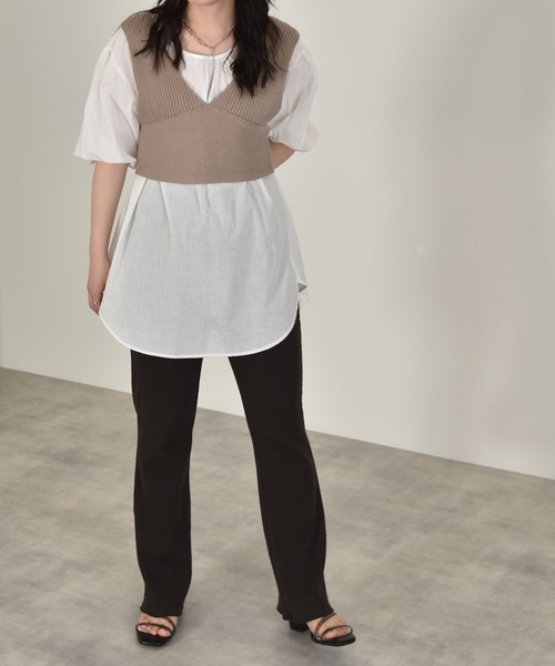 w closet(ダブルクローゼット)の「9Gワイドリブビスチェ+ブラウスSET(アンサンブル・レディース・ベージュ/スモーキーグリーン系/キナリ/パープル系その他/ブラック/モカ・FREE)」の8枚目の写真