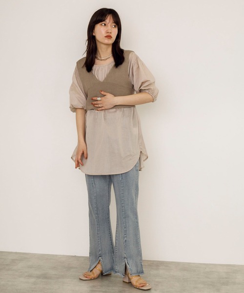 w closet(ダブルクローゼット)の「9Gワイドリブビスチェ+ブラウスSET(アンサンブル・レディース・ベージュ/スモーキーグリーン系/キナリ/パープル系その他/ブラック/モカ・FREE)」の19枚目の写真