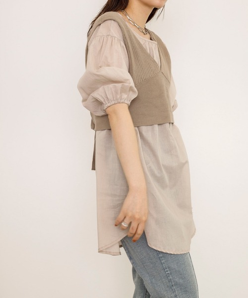 w closet(ダブルクローゼット)の「9Gワイドリブビスチェ+ブラウスSET(アンサンブル・レディース・ベージュ/スモーキーグリーン系/キナリ/パープル系その他/ブラック/モカ・FREE)」の20枚目の写真