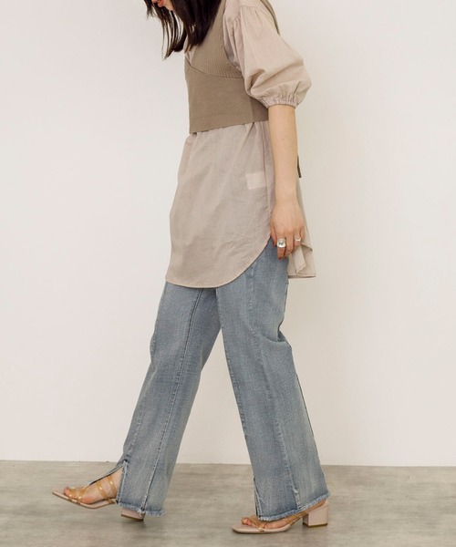 w closet(ダブルクローゼット)の「9Gワイドリブビスチェ+ブラウスSET(アンサンブル・レディース・ベージュ/スモーキーグリーン系/キナリ/パープル系その他/ブラック/モカ・FREE)」の22枚目の写真