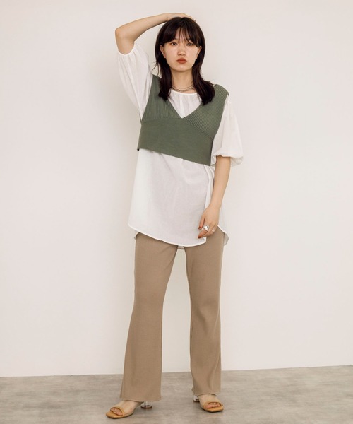 w closet(ダブルクローゼット)の「9Gワイドリブビスチェ+ブラウスSET(アンサンブル・レディース・ベージュ/スモーキーグリーン系/キナリ/パープル系その他/ブラック/モカ・FREE)」の9枚目の写真