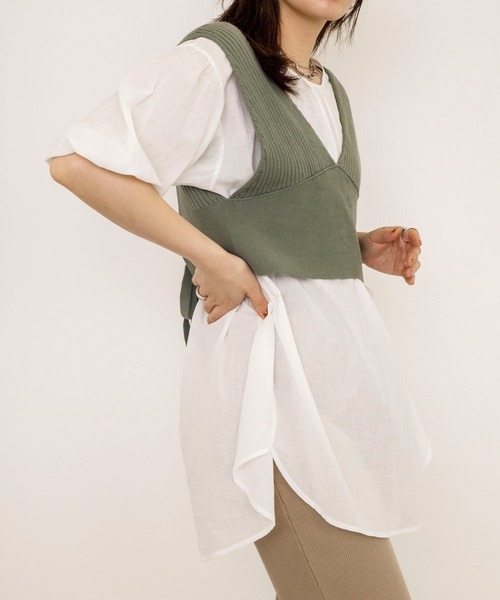 w closet(ダブルクローゼット)の「9Gワイドリブビスチェ+ブラウスSET(アンサンブル・レディース・ベージュ/スモーキーグリーン系/キナリ/パープル系その他/ブラック/モカ・FREE)」の10枚目の写真