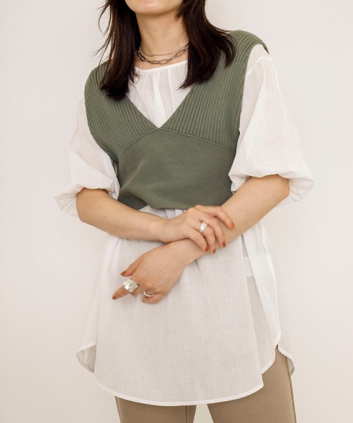 w closet(ダブルクローゼット)の「9Gワイドリブビスチェ+ブラウスSET(アンサンブル・レディース・ベージュ/スモーキーグリーン系/キナリ/パープル系その他/ブラック/モカ・FREE)」の13枚目の写真