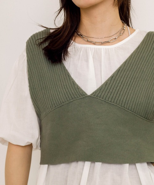 w closet(ダブルクローゼット)の「9Gワイドリブビスチェ+ブラウスSET(アンサンブル・レディース・ベージュ/スモーキーグリーン系/キナリ/パープル系その他/ブラック/モカ・FREE)」の16枚目の写真