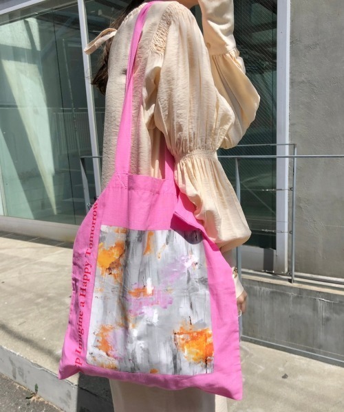 Kastane（カスタネ）の「マーブルエコバック（トートバッグ・レディース・オフホワイト/ピンク・FREE）」の10枚目の写真