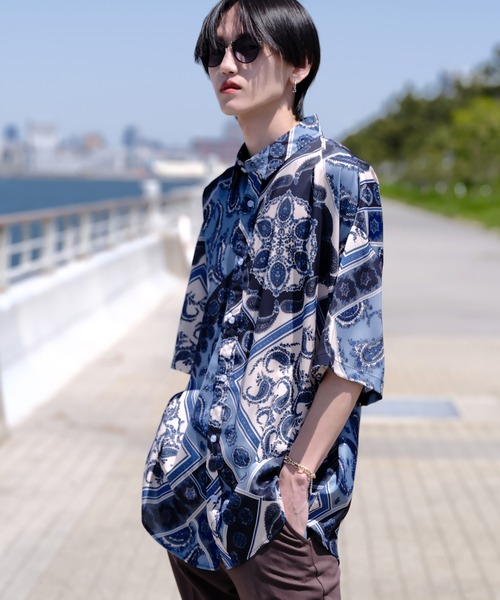 G.O.C(ジーオーシー)の「マルチパターンオーバーサイズ半袖ドルマンシャツ(シャツ/ブラウス・メンズ・レオパード/ホワイト系その他/ブラック系その他/ホワイト系その他2/ブラック系その他2/パイソン/その他1/その他2/その他3/ワイン/ブルー/パープル/その他4/その他5/ブルー系その他/ホワイト・FREE)」の8枚目の写真