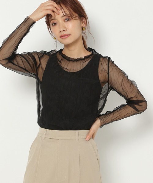 mysty woman（ミスティウーマン）の「クリンクルシアーツインプルオーバー 948888（Tシャツ/カットソー・レディース・ライトグレー/ブラック/ピンク系その他・FREE）」の2枚目の写真