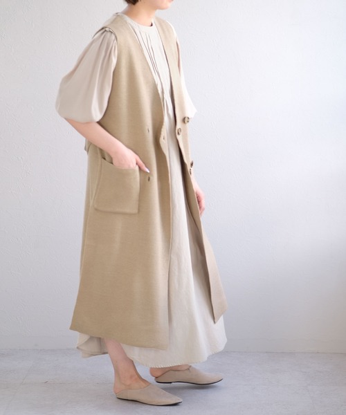 ANDJ(アンドジェイ)の「リネンタッチ異素材切替ピンタックブザムワンピース(シャツワンピース・レディース・ブラック/アイボリー/ライトベージュ・M)」の12枚目の写真