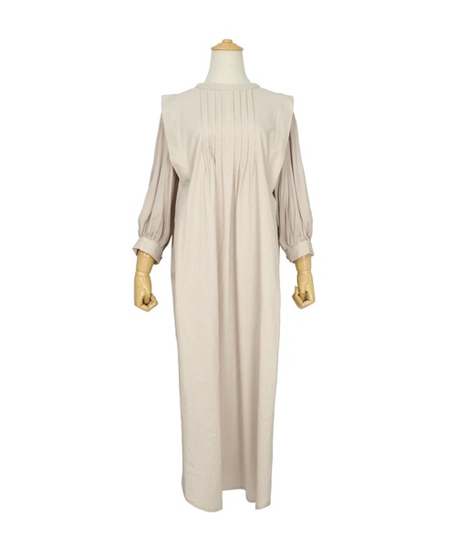 ANDJ(アンドジェイ)の「リネンタッチ異素材切替ピンタックブザムワンピース(シャツワンピース・レディース・ブラック/アイボリー/ライトベージュ・M)」の9枚目の写真