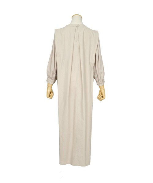 ANDJ(アンドジェイ)の「リネンタッチ異素材切替ピンタックブザムワンピース(シャツワンピース・レディース・ブラック/アイボリー/ライトベージュ・M)」の14枚目の写真