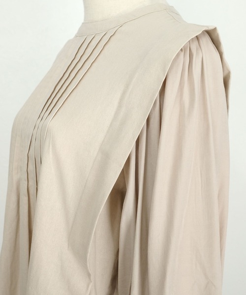 ANDJ(アンドジェイ)の「リネンタッチ異素材切替ピンタックブザムワンピース(シャツワンピース・レディース・ブラック/アイボリー/ライトベージュ・M)」の10枚目の写真