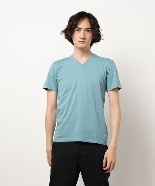 PAZZO(パッゾ)の「【PAZZO】 製品染め Vネック Tシャツ(Tシャツ/カットソー・メンズ・マスタード/ホワイト系その他/ピンク/サックスブルー系/グレー・46/44/48)」の4枚目の写真