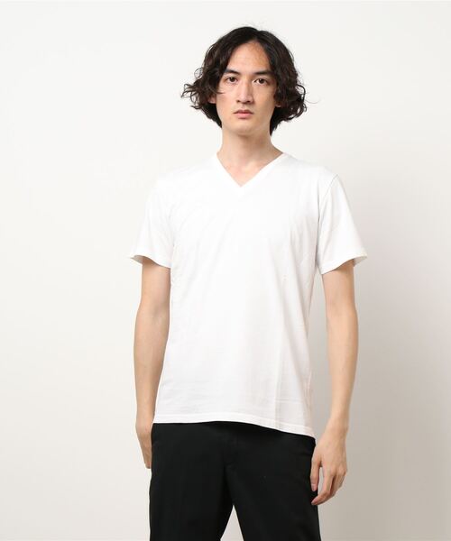 PAZZO(パッゾ)の「【PAZZO】 製品染め Vネック Tシャツ(Tシャツ/カットソー・メンズ・マスタード/ホワイト系その他/ピンク/サックスブルー系/グレー・46/44/48)」の2枚目の写真
