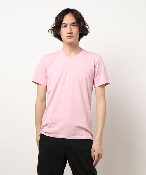 PAZZO(パッゾ)の「【PAZZO】 製品染め Vネック Tシャツ(Tシャツ/カットソー・メンズ・マスタード/ホワイト系その他/ピンク/サックスブルー系/グレー・46/44/48)」の5枚目の写真