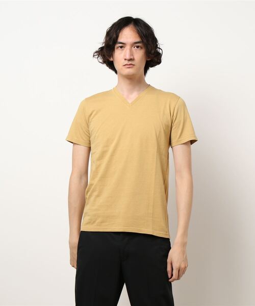 PAZZO(パッゾ)の「【PAZZO】 製品染め Vネック Tシャツ(Tシャツ/カットソー・メンズ・マスタード/ホワイト系その他/ピンク/サックスブルー系/グレー・46/44/48)」の1枚目の写真