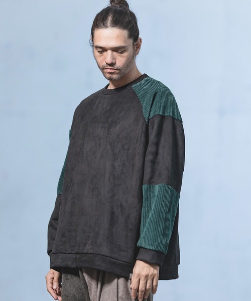 ANGENEHM（アンゲネーム）の「mlt3497-Suede Like Cardboard Knit×Corduroy Switch Pullover (MADE IN JAPAN) プルオーバー（Tシャツ/カットソー・メンズ・オリーブ/ブラック・M/L/S）」の10枚目の写真