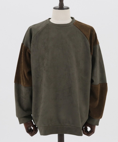 ANGENEHM（アンゲネーム）の「mlt3497-Suede Like Cardboard Knit×Corduroy Switch Pullover (MADE IN JAPAN) プルオーバー（Tシャツ/カットソー・メンズ・オリーブ/ブラック・M/L/S）」の14枚目の写真