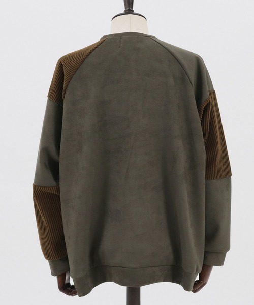 ANGENEHM（アンゲネーム）の「mlt3497-Suede Like Cardboard Knit×Corduroy Switch Pullover (MADE IN JAPAN) プルオーバー（Tシャツ/カットソー・メンズ・オリーブ/ブラック・M/L/S）」の15枚目の写真