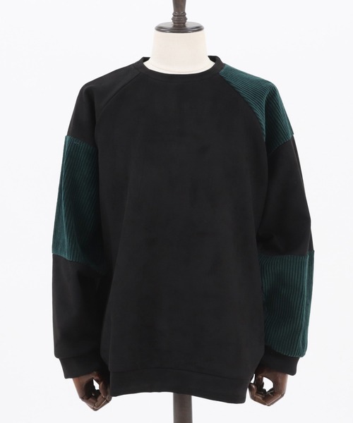 ANGENEHM（アンゲネーム）の「mlt3497-Suede Like Cardboard Knit×Corduroy Switch Pullover (MADE IN JAPAN) プルオーバー（Tシャツ/カットソー・メンズ・オリーブ/ブラック・M/L/S）」の16枚目の写真