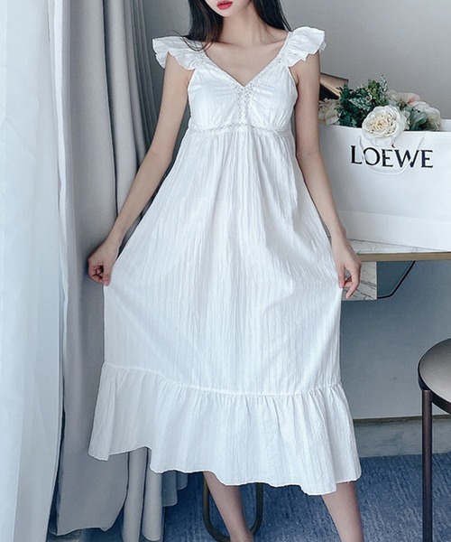 Jasmine Grandiflorum（ジャスミングランディフローラム）の「ロング丈ワンピースルームキャミワンピーズ（ルームワンピース・レディース・ホワイト・LARGE/MEDIUM）」の6枚目の写真