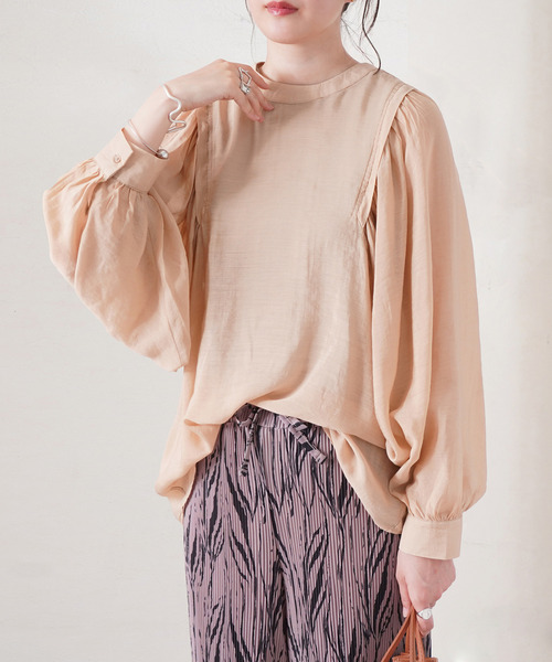 Fizz(フィズ)の「【Fizz/フィズ】 バックリボンボリューム袖シアーブラウス(シャツ/ブラウス・レディース・ブラック/オリーブ/サンドベージュ・M)」の1枚目の写真