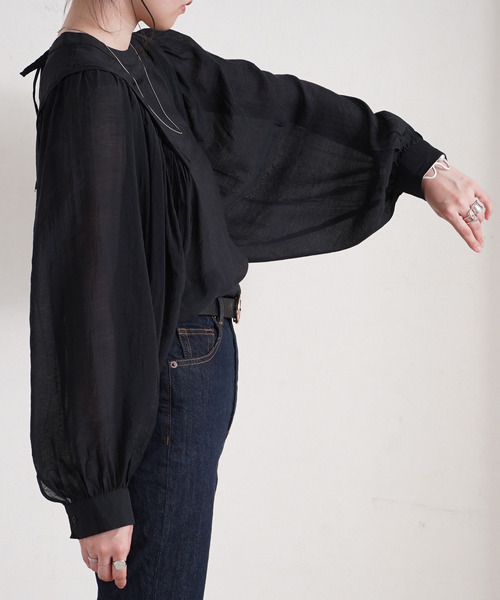 Fizz(フィズ)の「【Fizz/フィズ】 バックリボンボリューム袖シアーブラウス(シャツ/ブラウス・レディース・ブラック/オリーブ/サンドベージュ・M)」の12枚目の写真