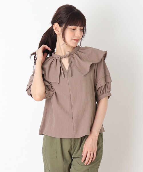 Cutie Blonde（キューティーブロンド）の「◆【S-L】綿ワッシャーブラウス（シャツ/ブラウス・レディース・ブラック/オフホワイト/ブラウン系・03/02/01）」の3枚目の写真