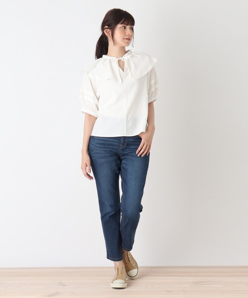 Cutie Blonde（キューティーブロンド）の「◆【S-L】綿ワッシャーブラウス（シャツ/ブラウス・レディース・ブラック/オフホワイト/ブラウン系・03/02/01）」の9枚目の写真