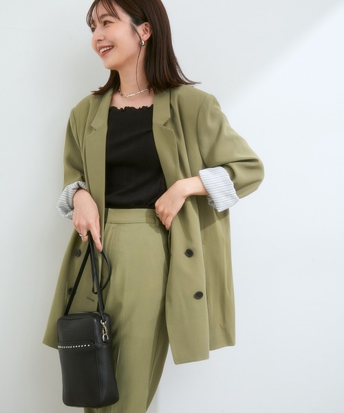 VIS（ビス）の「【セットアップ対応】ゆったりシルエット。ピーチ起毛ダブルテーラード（テーラードジャケット・レディース・ダークブラウン/ベージュ系その他/モスグリーン・FREE）」の3枚目の写真