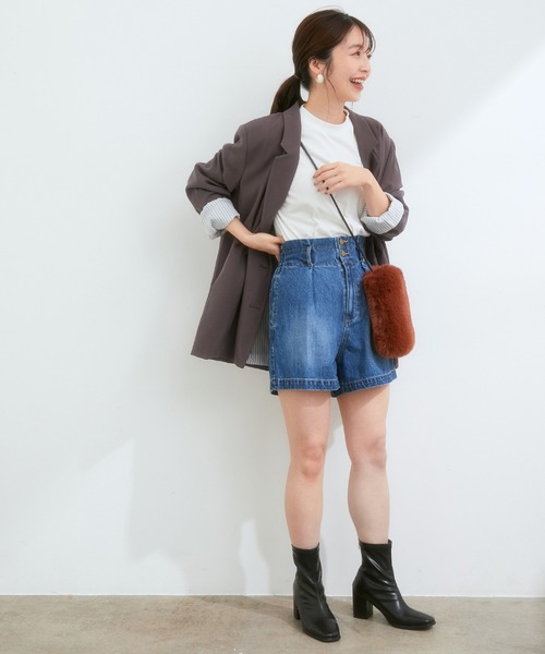 VIS（ビス）の「【セットアップ対応】ゆったりシルエット。ピーチ起毛ダブルテーラード（テーラードジャケット・レディース・ダークブラウン/ベージュ系その他/モスグリーン・FREE）」の7枚目の写真