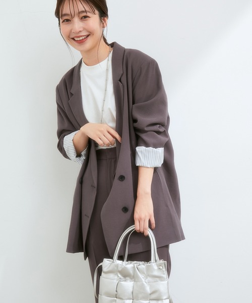 VIS（ビス）の「【セットアップ対応】ゆったりシルエット。ピーチ起毛ダブルテーラード（テーラードジャケット・レディース・ダークブラウン/ベージュ系その他/モスグリーン・FREE）」の4枚目の写真