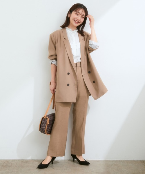 VIS（ビス）の「【セットアップ対応】ゆったりシルエット。ピーチ起毛ダブルテーラード（テーラードジャケット・レディース・ダークブラウン/ベージュ系その他/モスグリーン・FREE）」の12枚目の写真