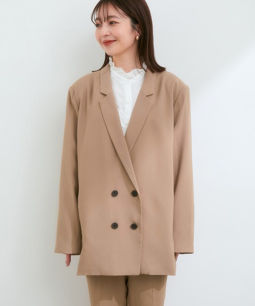 VIS（ビス）の「【セットアップ対応】ゆったりシルエット。ピーチ起毛ダブルテーラード（テーラードジャケット・レディース・ダークブラウン/ベージュ系その他/モスグリーン・FREE）」の14枚目の写真