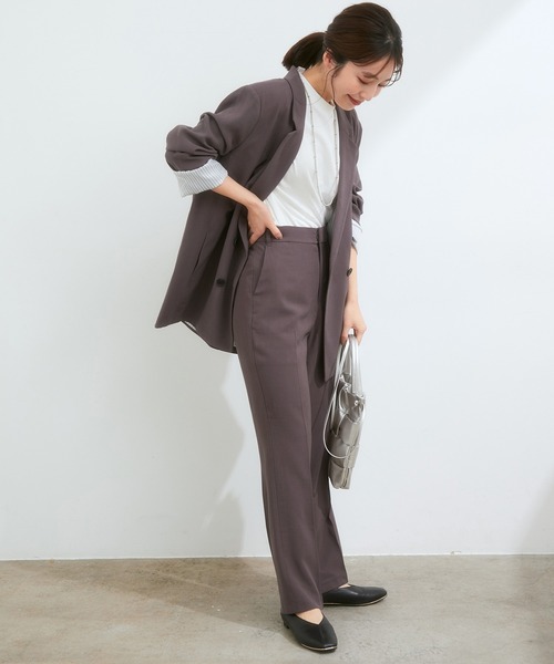 VIS（ビス）の「【セットアップ対応】ゆったりシルエット。ピーチ起毛ダブルテーラード（テーラードジャケット・レディース・ダークブラウン/ベージュ系その他/モスグリーン・FREE）」の9枚目の写真