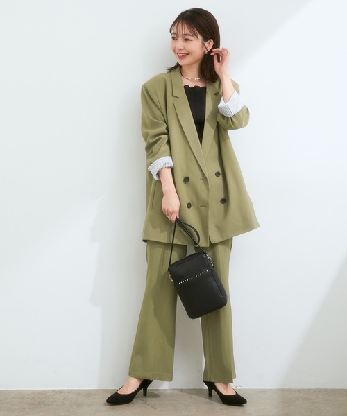 VIS（ビス）の「【セットアップ対応】ゆったりシルエット。ピーチ起毛ダブルテーラード（テーラードジャケット・レディース・ダークブラウン/ベージュ系その他/モスグリーン・FREE）」の6枚目の写真