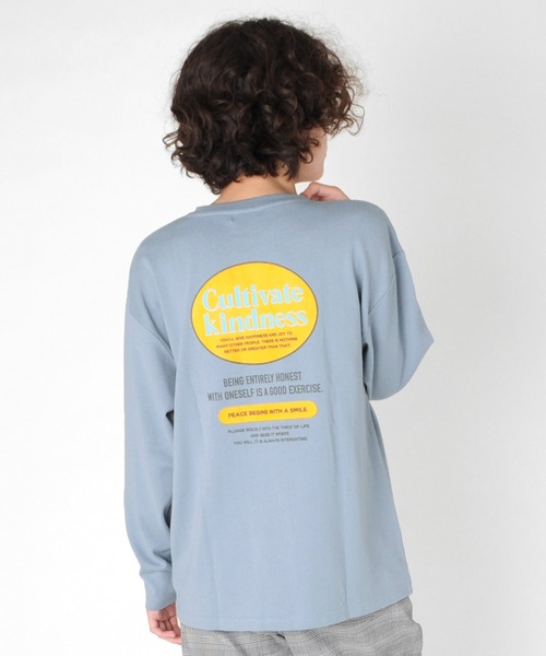 GLAZOS(グラソス)の「厚手天竺・ドロップショルダー切替オーバルバックプリント長袖Tシャツ(Tシャツ/カットソー・キッズ・ライトブルー/ホワイト/チャコールグレー・130cm/150cm/140cm/170cm/160cm)」の3枚目の写真