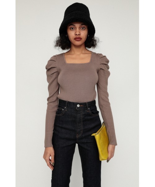 SLY（スライ）の「SQUARE NECK PUFF SLEEVE TOPS スクエアネック パフスリーブ トップス（ニット/セーター・レディース・アイボリー/パープル/ブラック/ブラウン・FREE）」の11枚目の写真