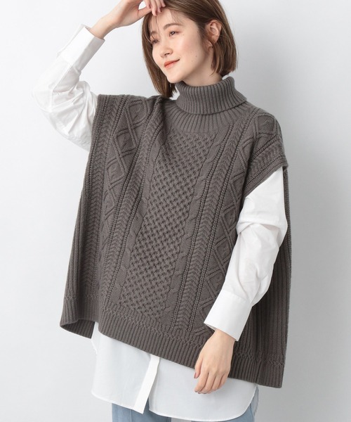 A part by（アパートバイ）の「5GAcWケーブルベスト　237121（ベスト・レディース・アイボリー/ブラック/チャコールグレー・FREE）」の9枚目の写真