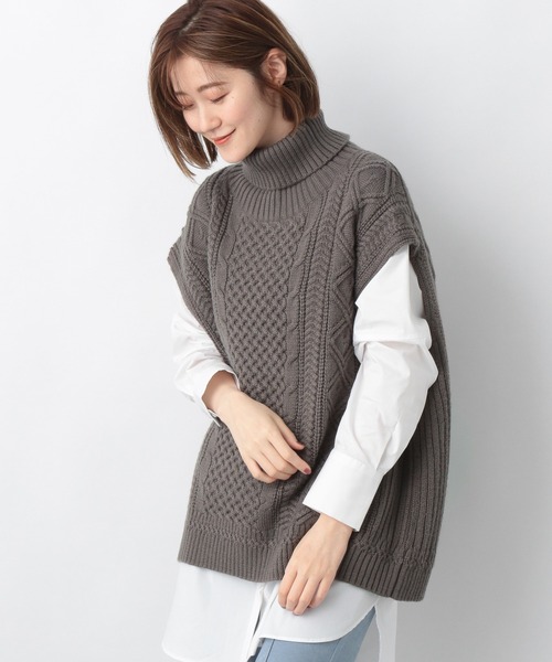 A part by（アパートバイ）の「5GAcWケーブルベスト　237121（ベスト・レディース・アイボリー/ブラック/チャコールグレー・FREE）」の14枚目の写真