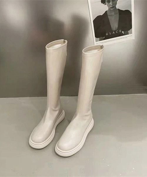 SUGAR BISKET（シュガービスケット）の「フェイクレザーロングブーツ（ブーツ・レディース・ホワイト/ブラック/キャメル/スミクロ・38/39/35/36/37/40）」の2枚目の写真