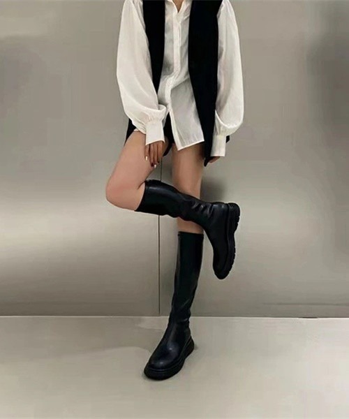 SUGAR BISKET（シュガービスケット）の「フェイクレザーロングブーツ（ブーツ・レディース・ホワイト/ブラック/キャメル/スミクロ・38/39/35/36/37/40）」の11枚目の写真