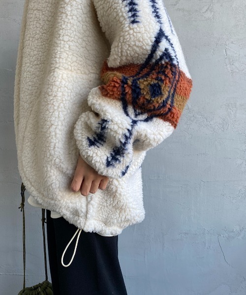 PENDLETON（ペンドルトン）の「[PENDLETON/ペンドルトン] ネイティブ柄 ボアフリースジップカーディガン（ブルゾン・レディース・アイボリー/ブラック/キャメル・F）」の5枚目の写真