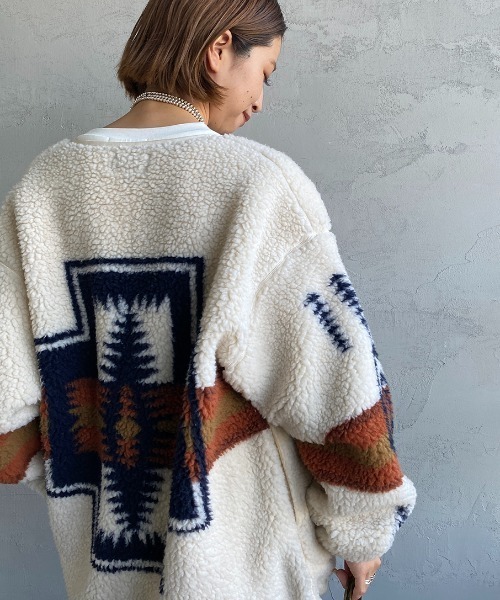 PENDLETON（ペンドルトン）の「[PENDLETON/ペンドルトン] ネイティブ柄 ボアフリースジップカーディガン（ブルゾン・レディース・アイボリー/ブラック/キャメル・F）」の15枚目の写真